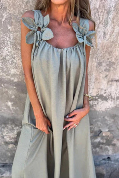 CD | Rochie Maxi solidă cu ornamente florale, fără mâneci, lejeră