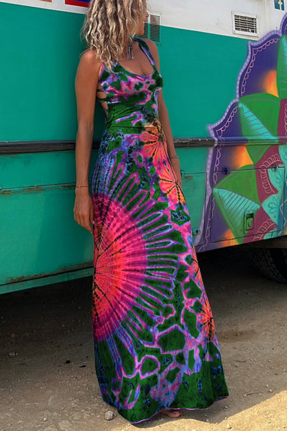 CD | La Bamba rochie maxi stretch cu imprimare tie-dye lace-up pe spate
