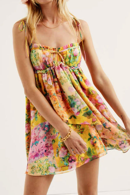 CD | Rochie mini cu model floral în stil boho