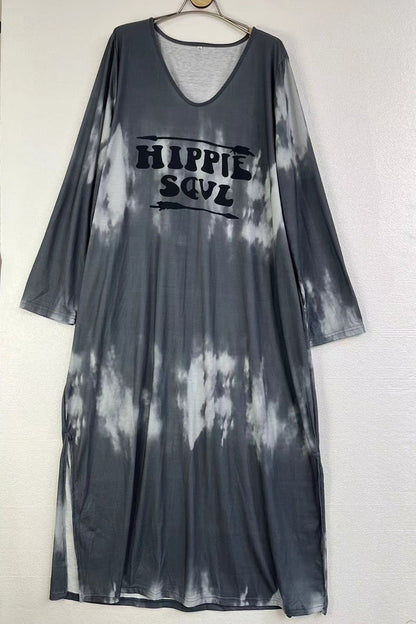 CD | Casual Daily Gradient Print Letter Print Pocket V Neck Long Sleeve Dresses