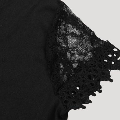 CD | Rochie mini neagră pentru femei cu mâneci scurte din dantelă