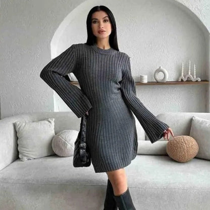 CD | Doamnelor rib tricot cu mânecă lungă jumper mini rochie