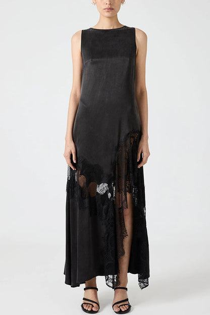 CD | Pretty Soul satin dantelă trim largă decolteu neregulate tiv fantă rochie maxi