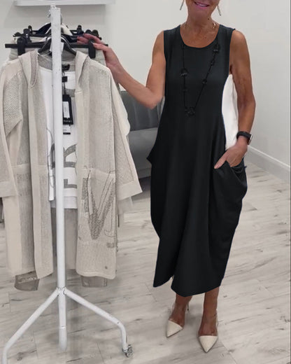 CD - Rochie trendy fără mâneci cu buzunare aplicate
