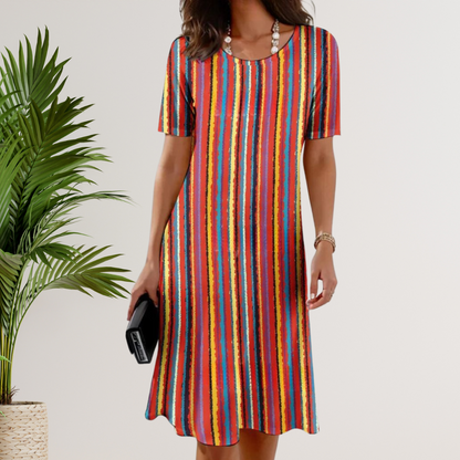 CD - Rochie vibrantă în linie A cu aspect batik