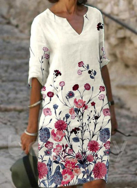 CD - Rochie fermecătoare din in cu model floral pentru femei