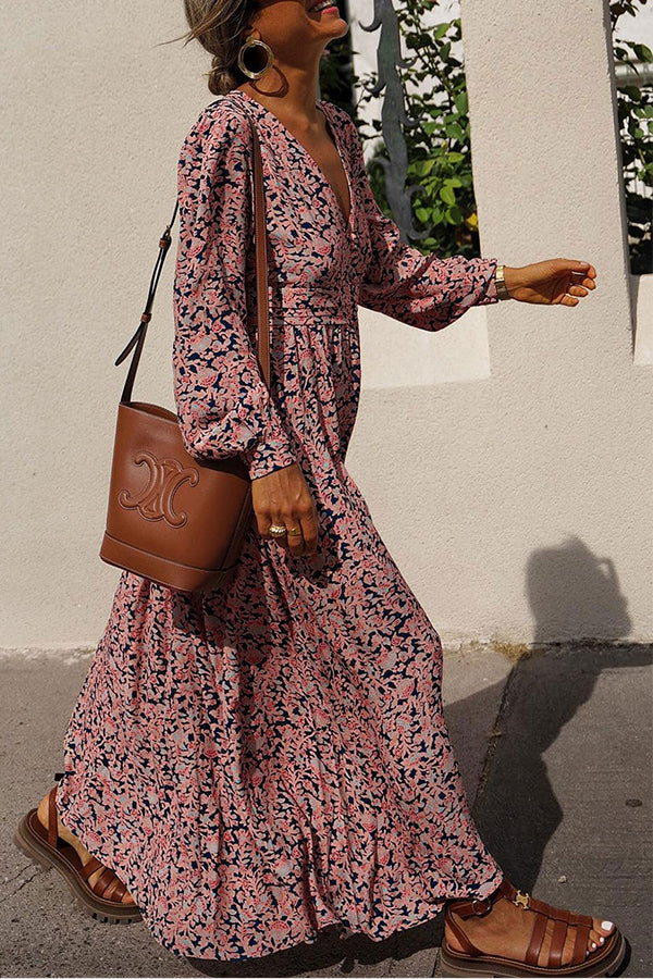 CD | Rochie maxi cu nasturi, cu imprimeu floral multicolor și decolteu plonjant
