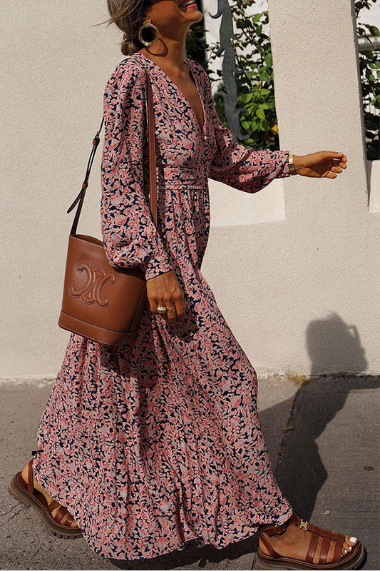 CD | Rochie maxi cu nasturi, cu imprimeu floral multicolor și decolteu plonjant