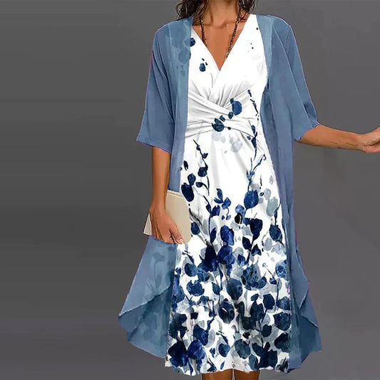 CD | Rochie midi cu sacou în albastru și alb pentru vară