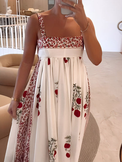 CD | Rochie maxi cu decolteu pătrat și imprimeu floral