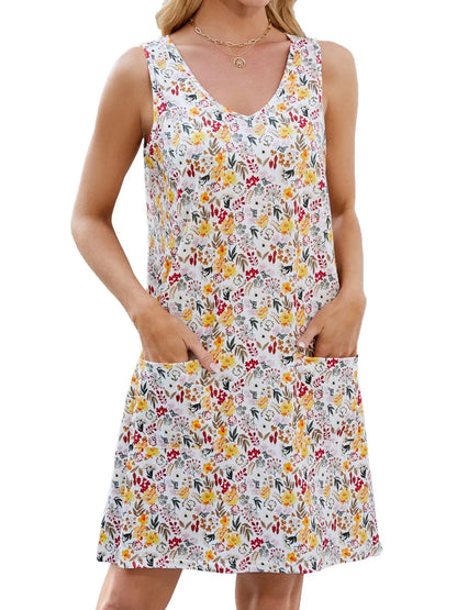 CD | Rochie mini imprimată fără mâneci, cu decolteu în V și buzunare