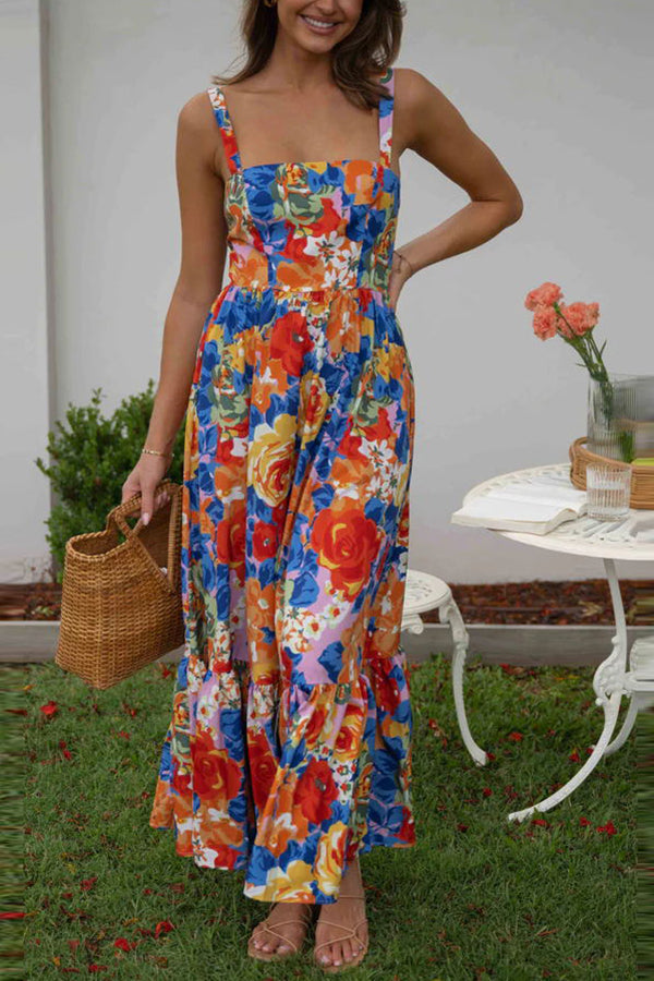 CD | Style Lover Decolteu pătrat Bretele reglabile Rochie maxi florală