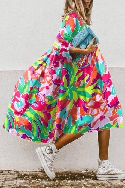CD | Vintage florale imprimare mare scăzut tiv A-line rochie midi