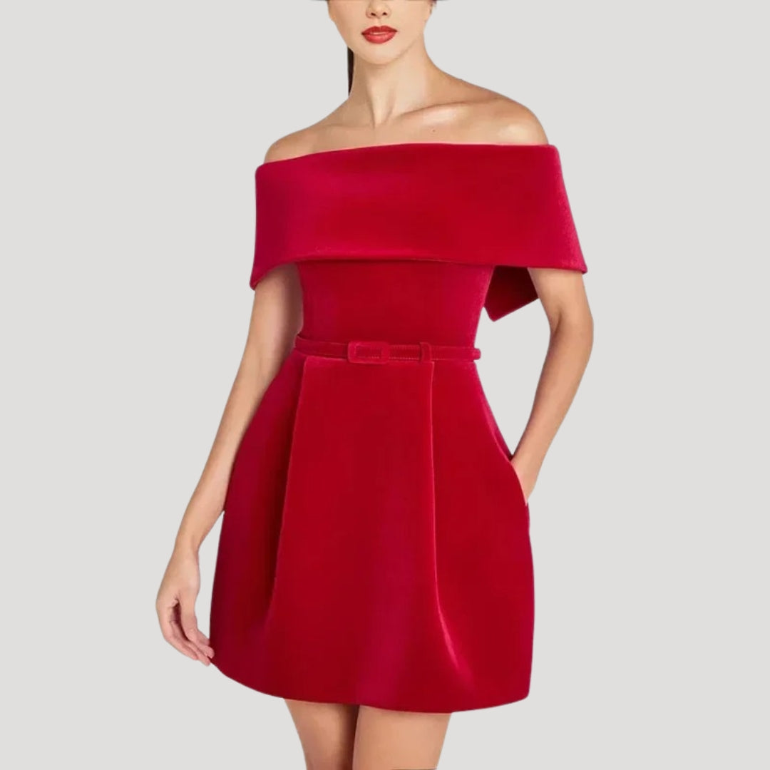 CD | Rochie mini de catifea pentru femei, fără umeri