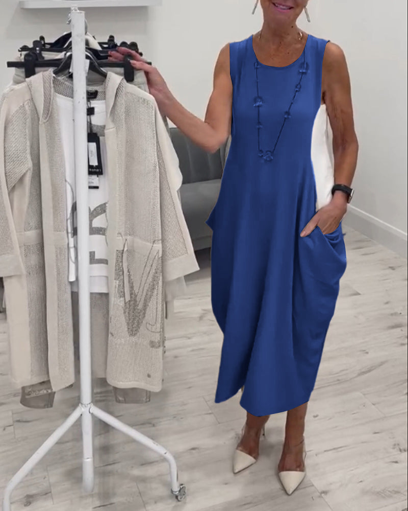 CD - Rochie trendy fără mâneci cu buzunare aplicate