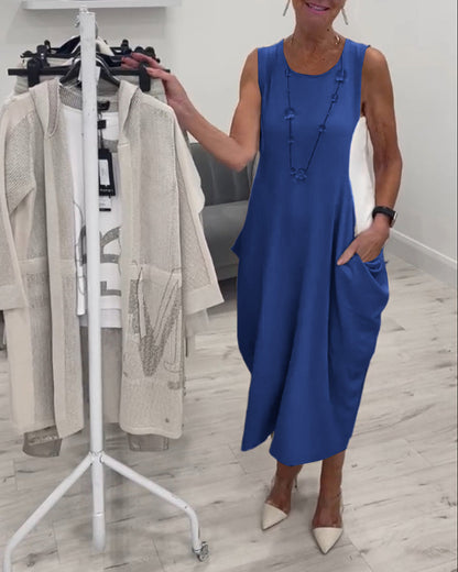 CD - Rochie trendy fără mâneci cu buzunare aplicate