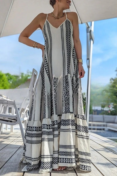 CD | "Away on Vacay" Rochie cami lungă cu imprimeu etnic