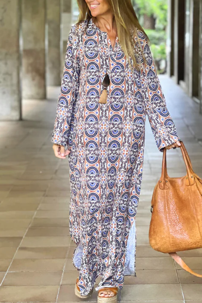 CD | Fantă imprimate vrac V-Neck rochie lungă