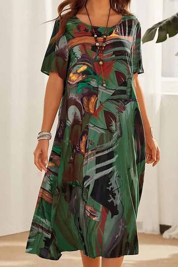 CD | tunică rotund gât vrac plajă rochie maxi