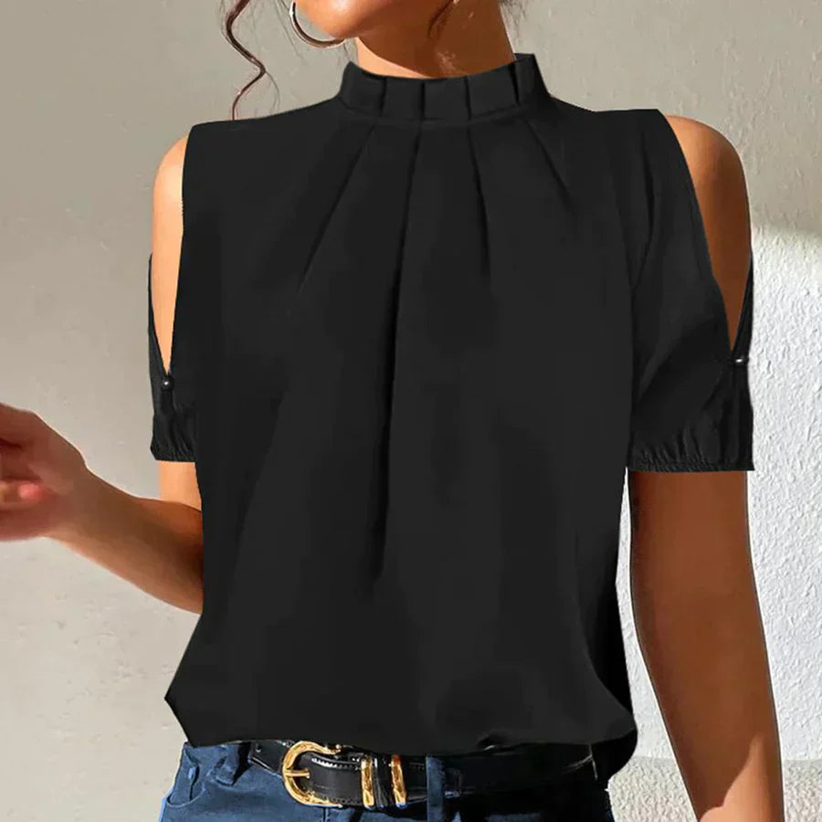 CD | Top negru elegant cu pliseuri și mâneci deschise