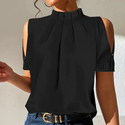 CD | Top negru elegant cu pliseuri și mâneci deschise