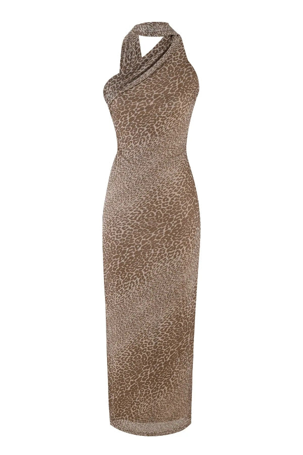 CD | Rochie maxi cu bretele pe spate, cu imprimare de leopard