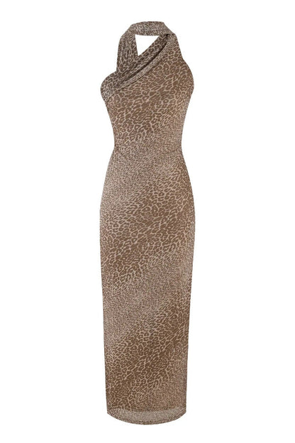 CD | Rochie maxi cu bretele pe spate, cu imprimare de leopard