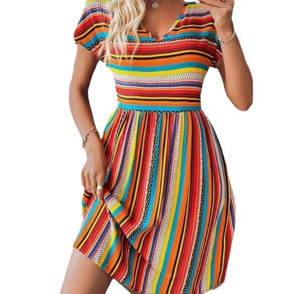 CD | Rochie mini boho cu dungi elegante și fluide
