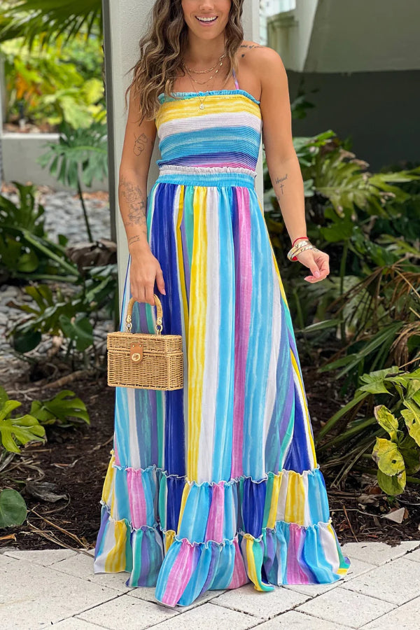CD | ROCHIE MAXI MULTICOLORĂ CU PARTEA DE SUS SMOCKED