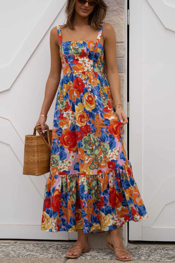 CD | Style Lover Decolteu pătrat Bretele reglabile Rochie maxi florală
