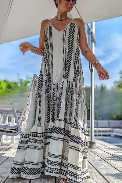 CD | "Away on Vacay" Rochie cami lungă cu imprimeu etnic