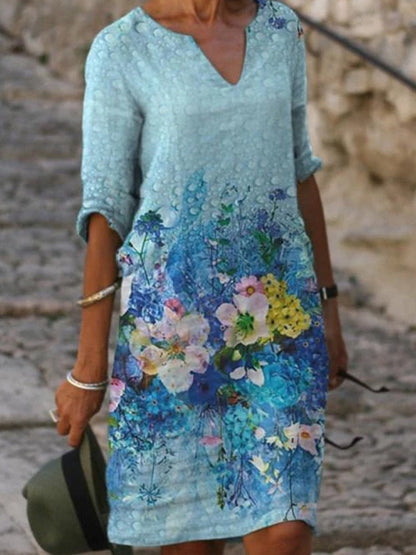 CD - Rochie fermecătoare din in cu model floral pentru femei