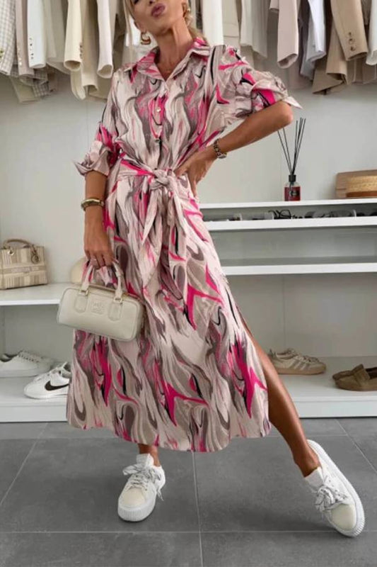 CD | Elegant Ease Satin imprimat rochie midi cu talie