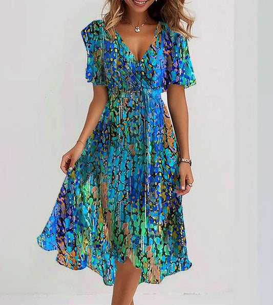 CD - Rochie midi cu mânecă scurtă, albastru special