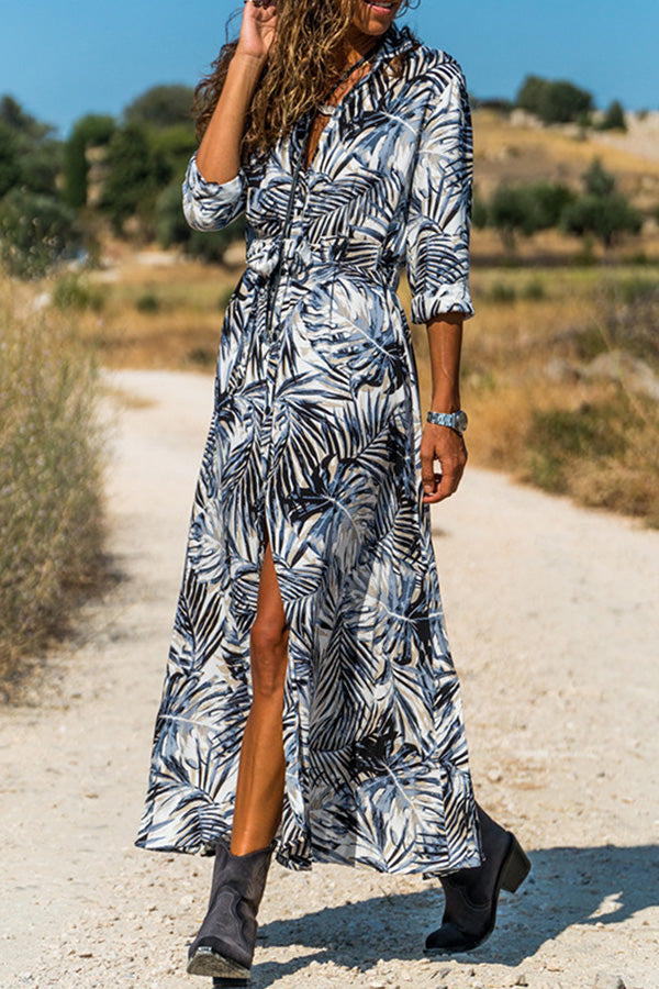 CD | guler cu rever cu imprimeu boho rochie maxi cu o singură ramă