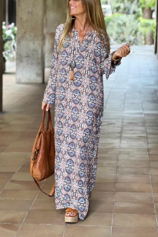 CD | Fantă imprimate vrac V-Neck rochie lungă