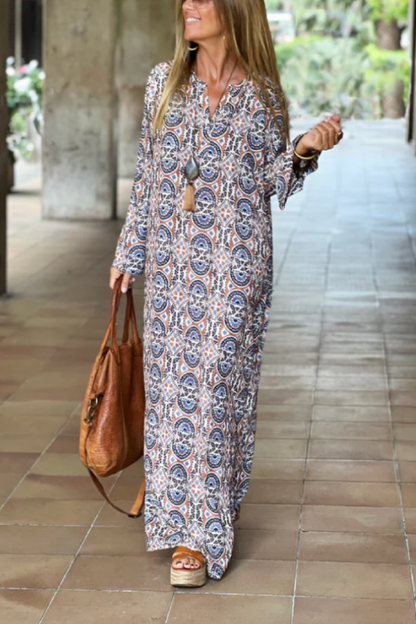 CD | Fantă imprimate vrac V-Neck rochie lungă