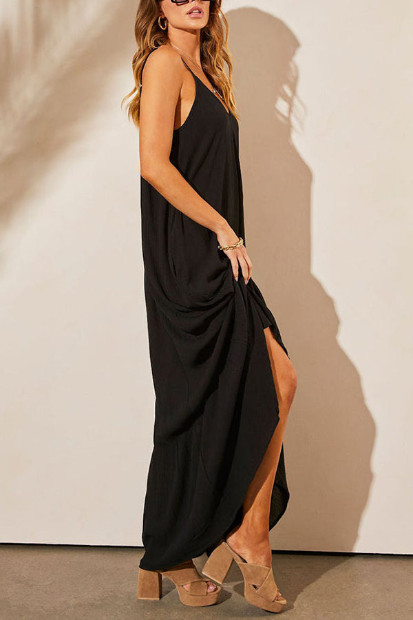 CD | KIMONIE Rochie maxi monocoloră cu buzunar