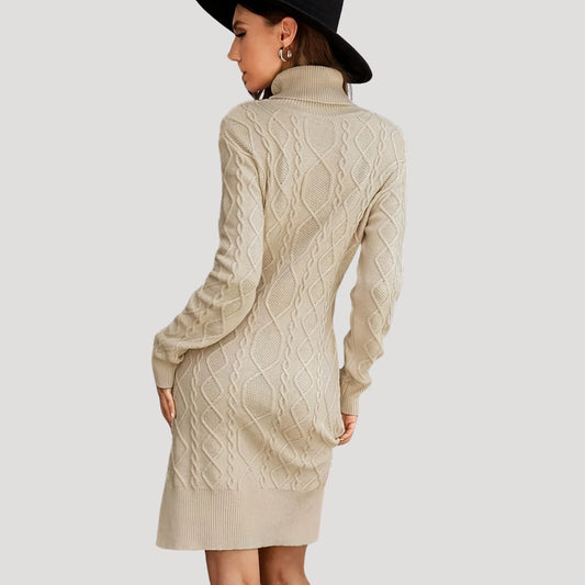 CD | Femeii cablu tricot cu guler înalt jumper rochie mini