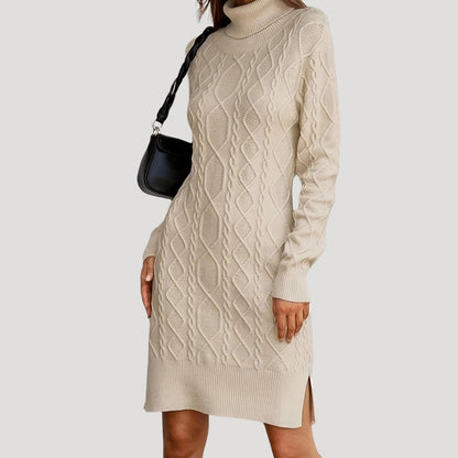 CD | Femeii cablu tricot cu guler înalt jumper rochie mini