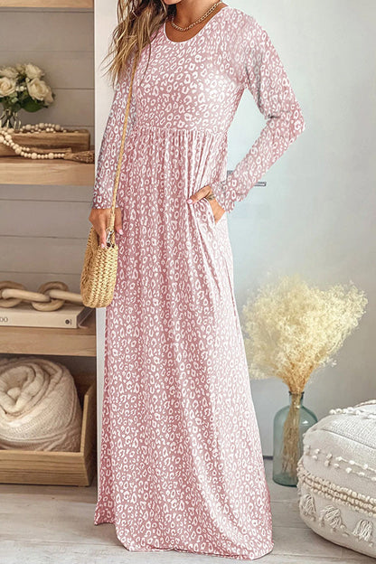 CD | Rochie maxi cu mânecă lungă și talie Empire cu imprimeu leopard