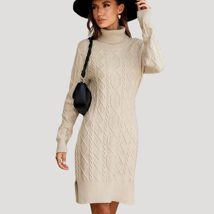 CD | Femeii cablu tricot cu guler înalt jumper rochie mini
