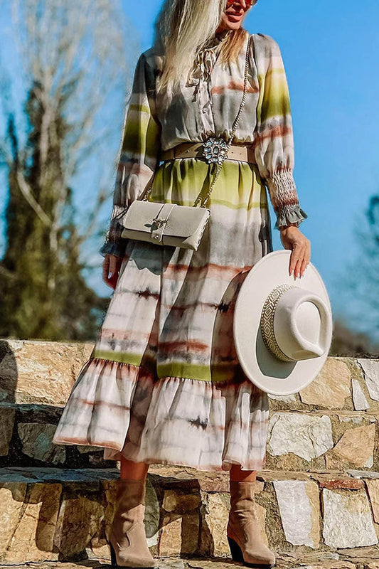 CD | Multicolor dantelă sus Tie-dye imprimare rochie lungă cămașă