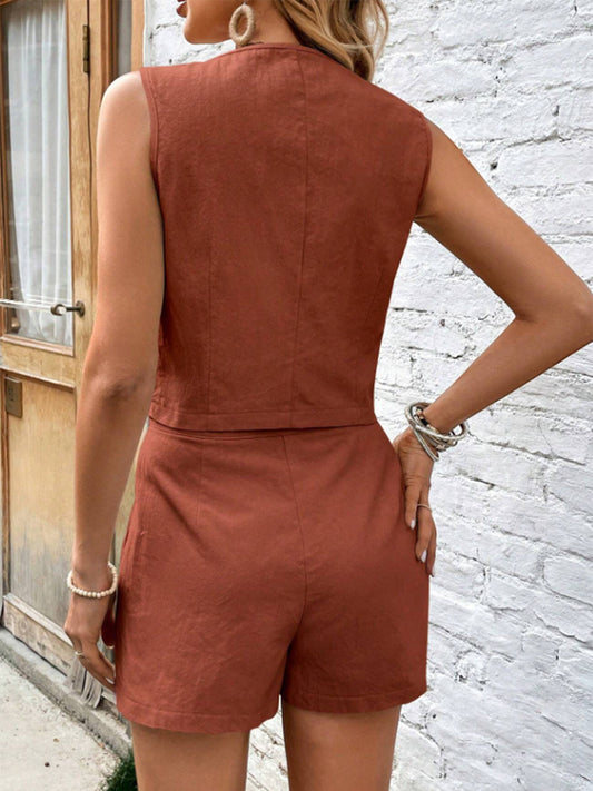 CD | Decolteu rotund Top fără mâneci și set de pantaloni scurți