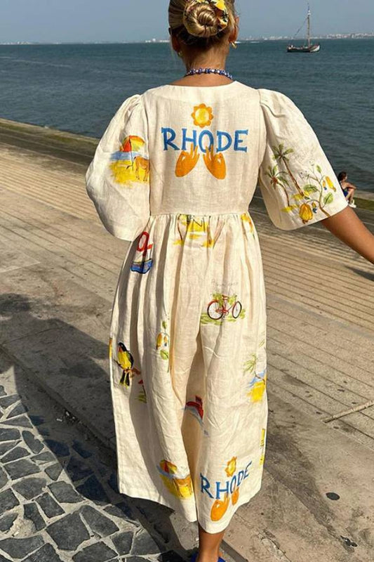 CD | Rochie midi imprimată din in