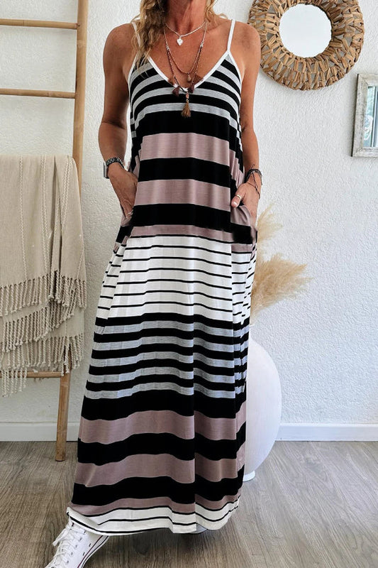 CD | Rochie maxi multicoloră cu bretele spaghete și decolteu în V