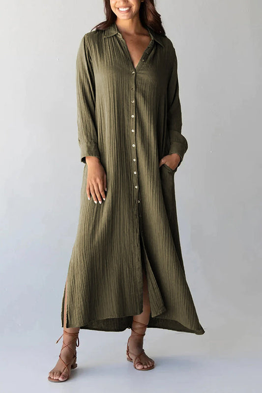 CD | Verde Rochie maxi încrețită, cu fantă laterală, largă