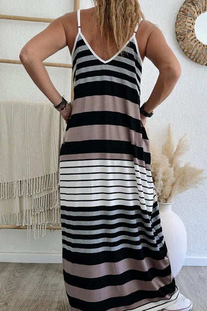 CD | Rochie maxi multicoloră cu bretele spaghete și decolteu în V