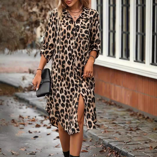 CD | LD leopard imprimare plaja cover-up V-neck halat de baie vacanță bikini rochie