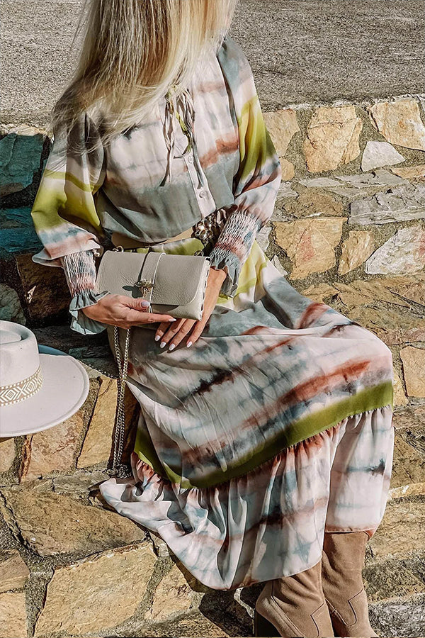 CD | Multicolor dantelă sus Tie-dye imprimare rochie lungă cămașă